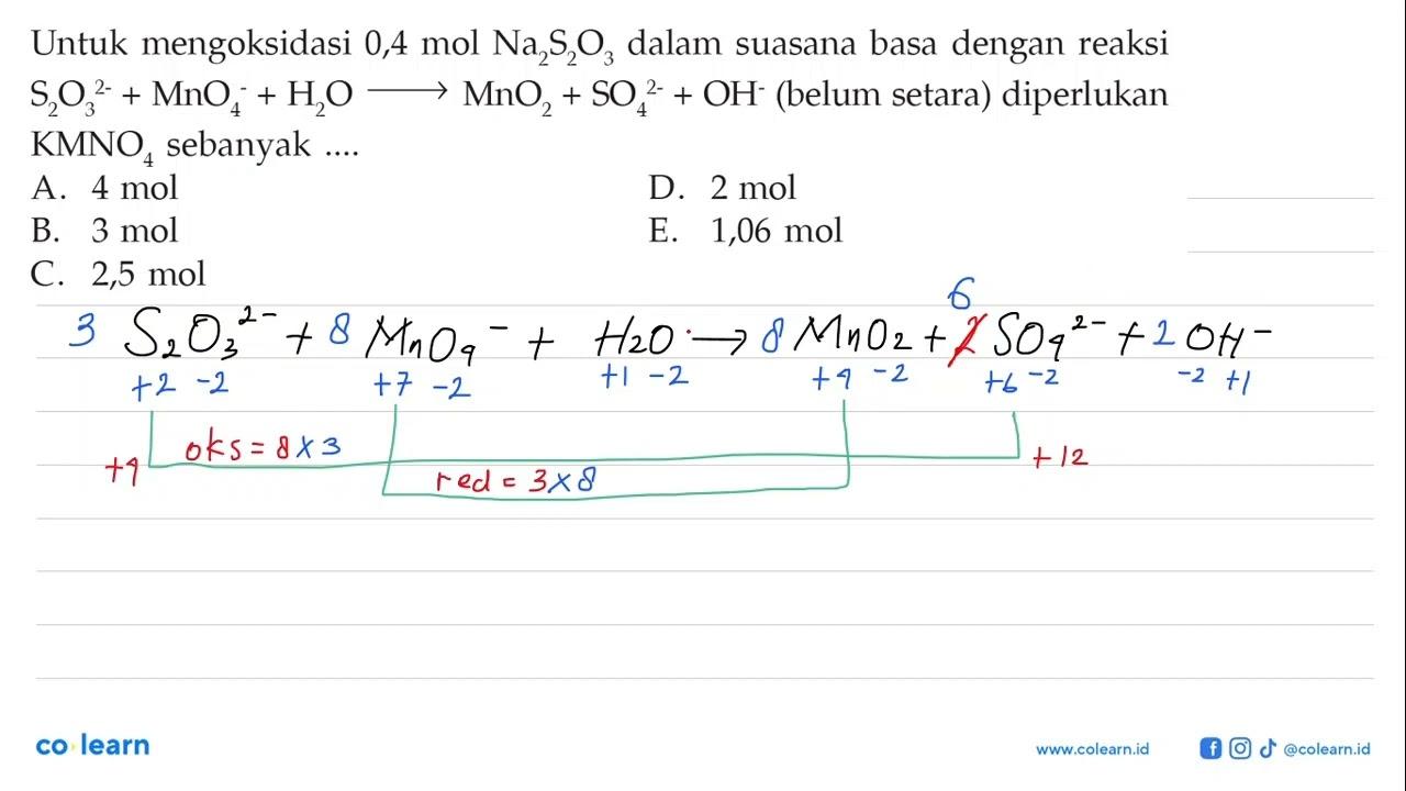 Untuk mengoksidasi 0,4 mol Na2S2O3 dalam suasana basa