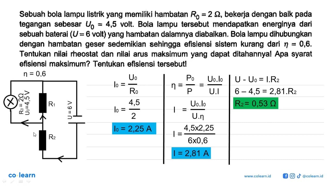 Sebuah bola lampu listrik yang memiliki hambatan Ro = 2 8