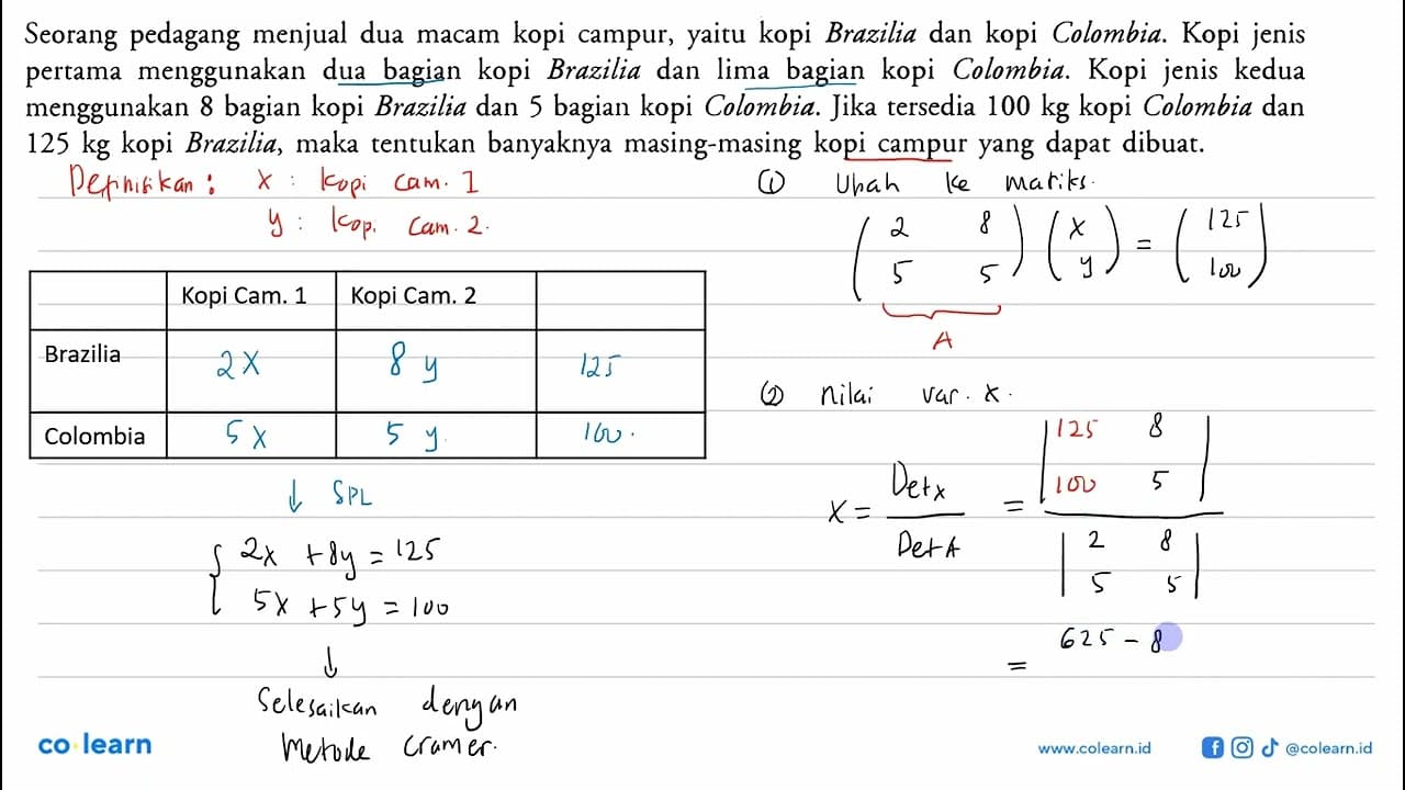 Seorang pedagang menjual dua macam kopi campur, yaitu kopi