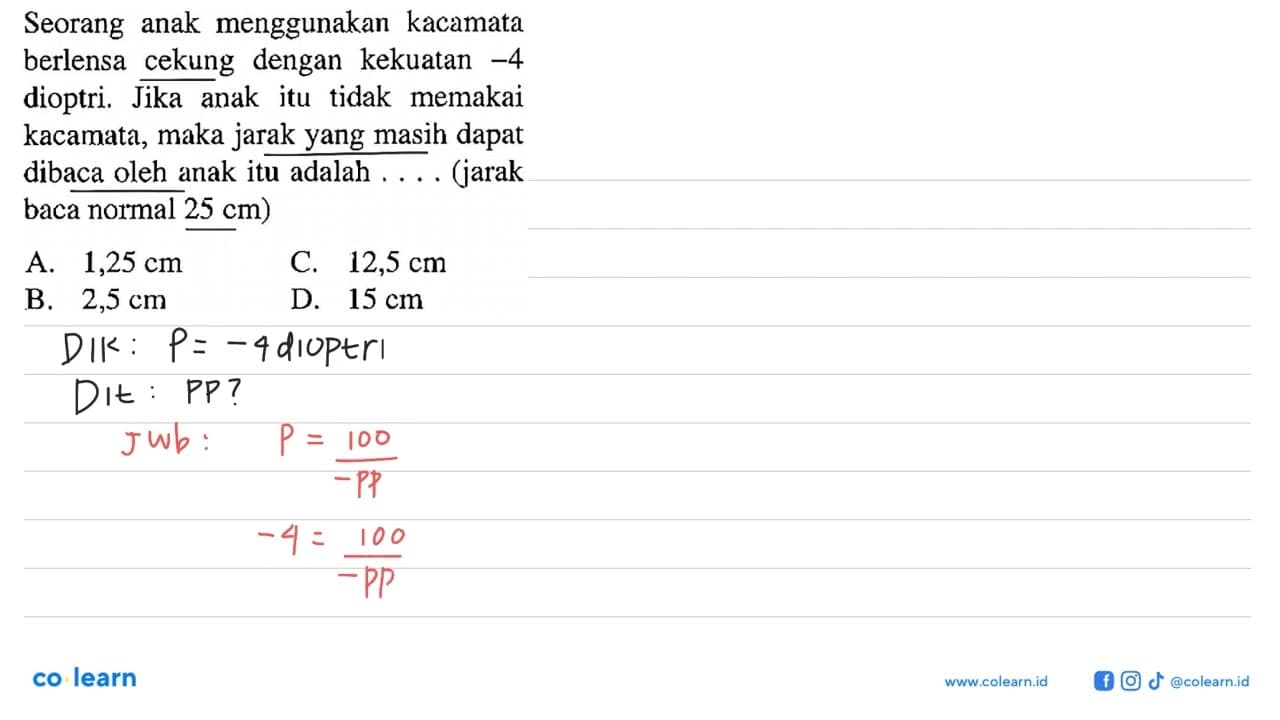 Seorang anak menggunakan kacamata berlensa cekung dengan