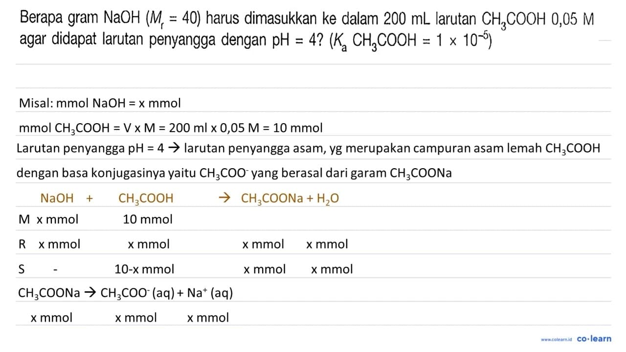 Berapa gram NaOH (Mr = 40) harus dimasukkan ke dalam 200 mL