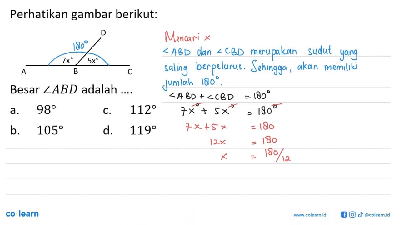 Perhatikan gambar berikut:Besar sudut ABD adalah ....