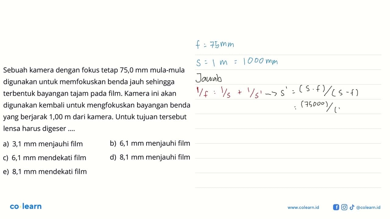 Sebuah kamera dengan fokus tetap 75,0 mm mula-mula