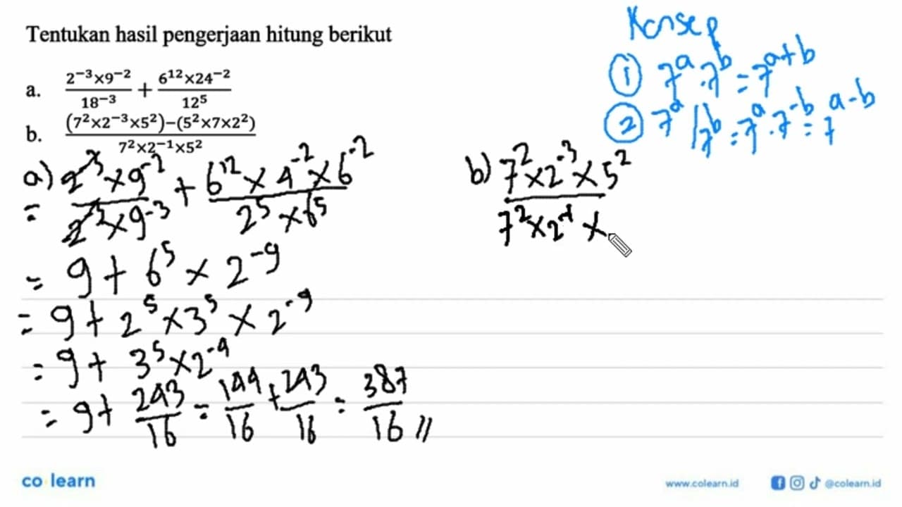 Tentukan hasil pengerjaan hitung berikut a.