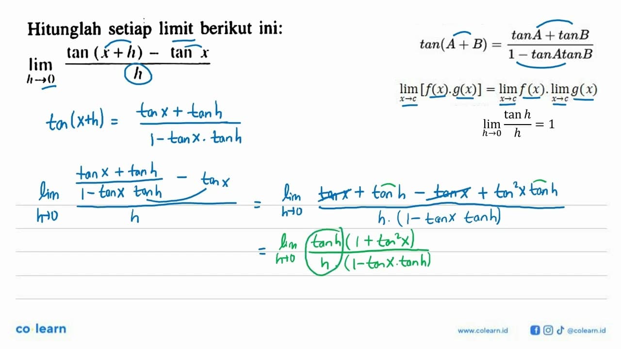 Hitunglah setiap limit berikut ini: limit h mendekati 0