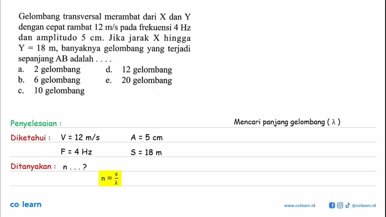 Gelombang transversal merambat dari X dan Y dengan cepat