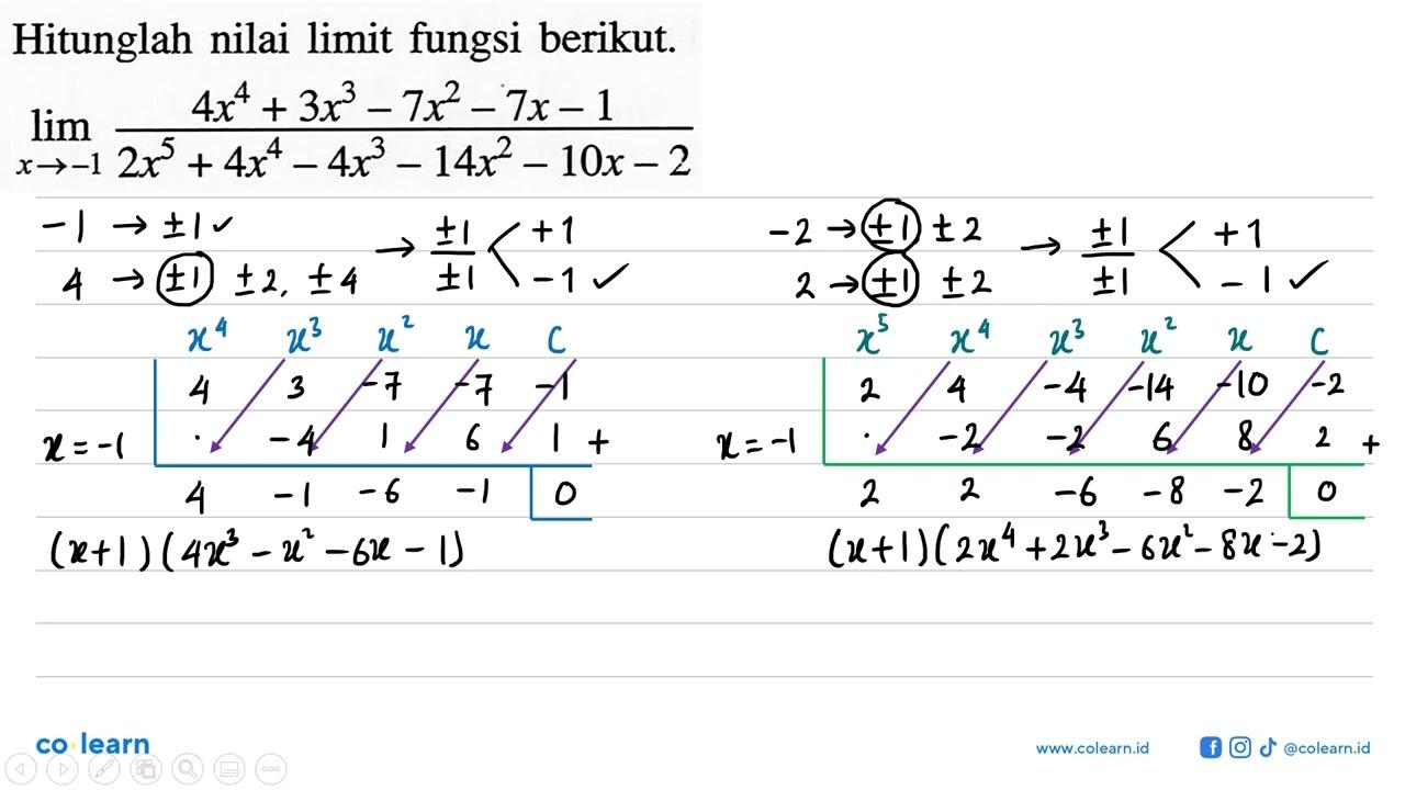 Hitunglah nilai limit fungsi berikut.limit x ->-1