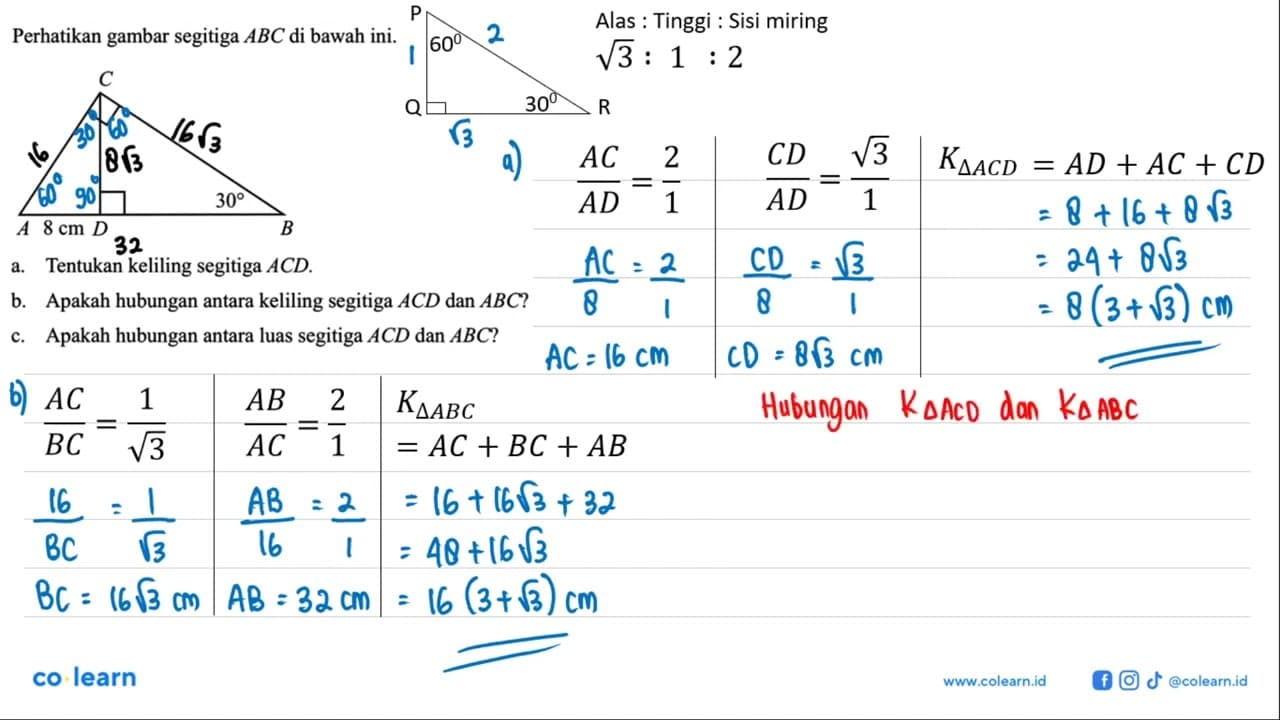 Perhatikan gambar segitiga ABC di bawah ini. 8 cm 30 a.