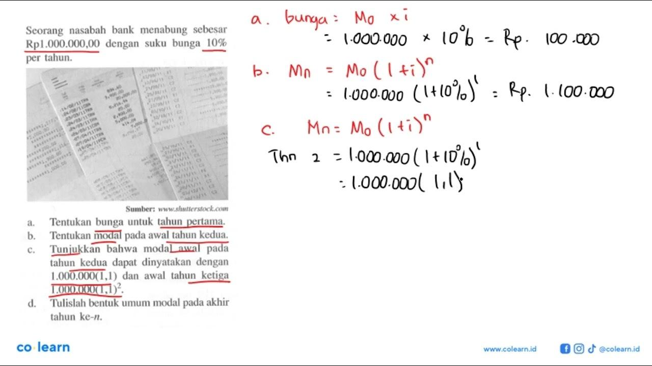 Seorang nasabah bank menabung sebesar Rp1.000.000,00 dengan