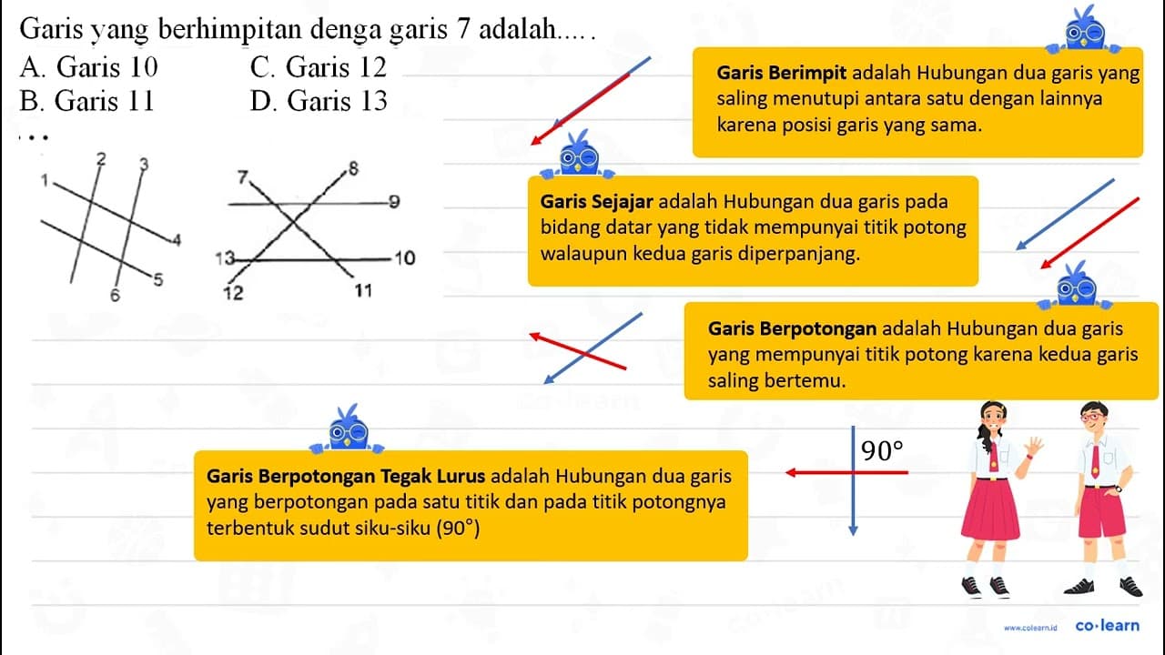 Garis yang berhimpitan denga garis 7 adalah.. A. Garis 10