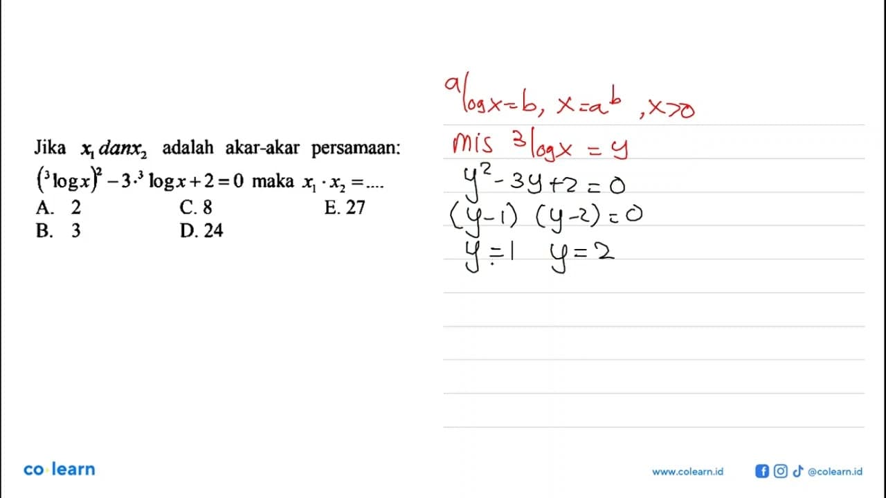 Jika x1 dan x2 adalah akar-akar persamaan: