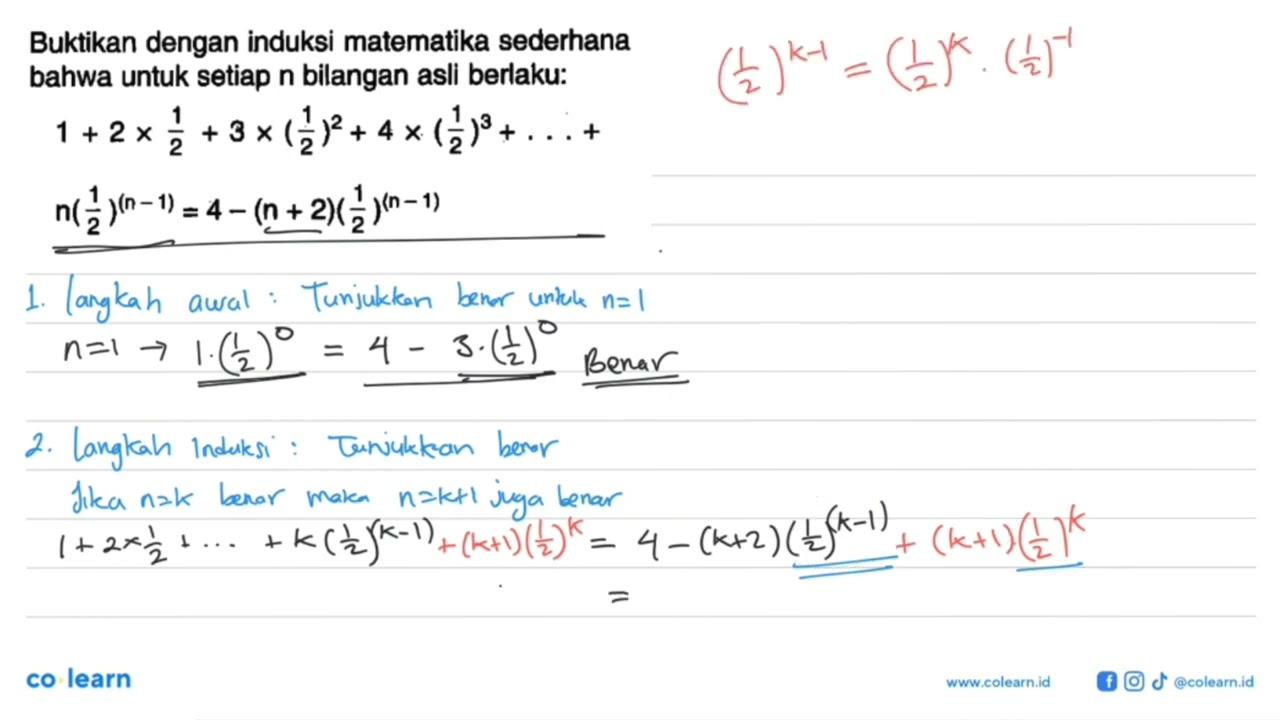 Buktikan dengan induksi matematika sederhana bahwa untuk