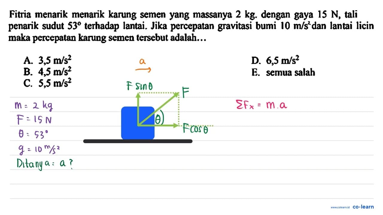 Fitria menarik menarik karung semen yang massanya 2 kg .