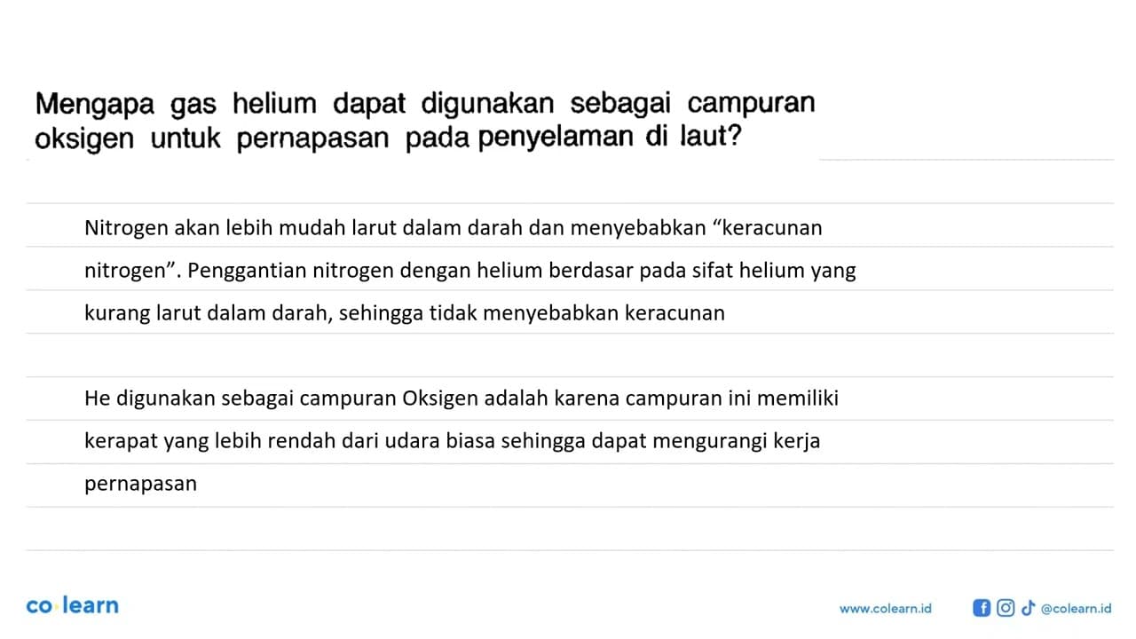 Mengapa gas helium dapat digunakan sebagai campuran oksigen