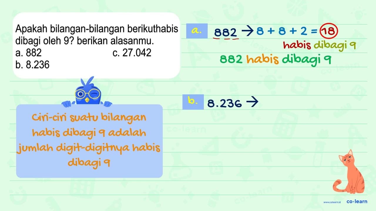 Apakah bilangan-bilangan berikuthabis dibagi oleh 9?