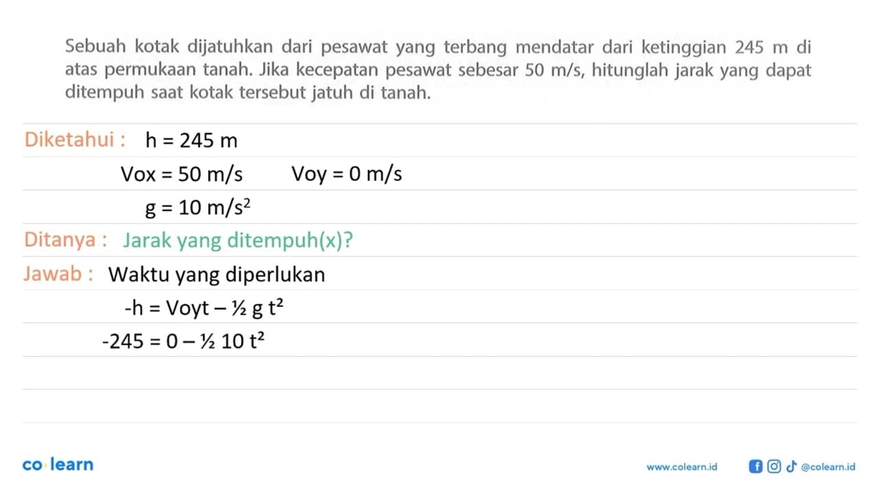 Sebuah kotak dijatuhkan dari pesawat yang terbang mendatar