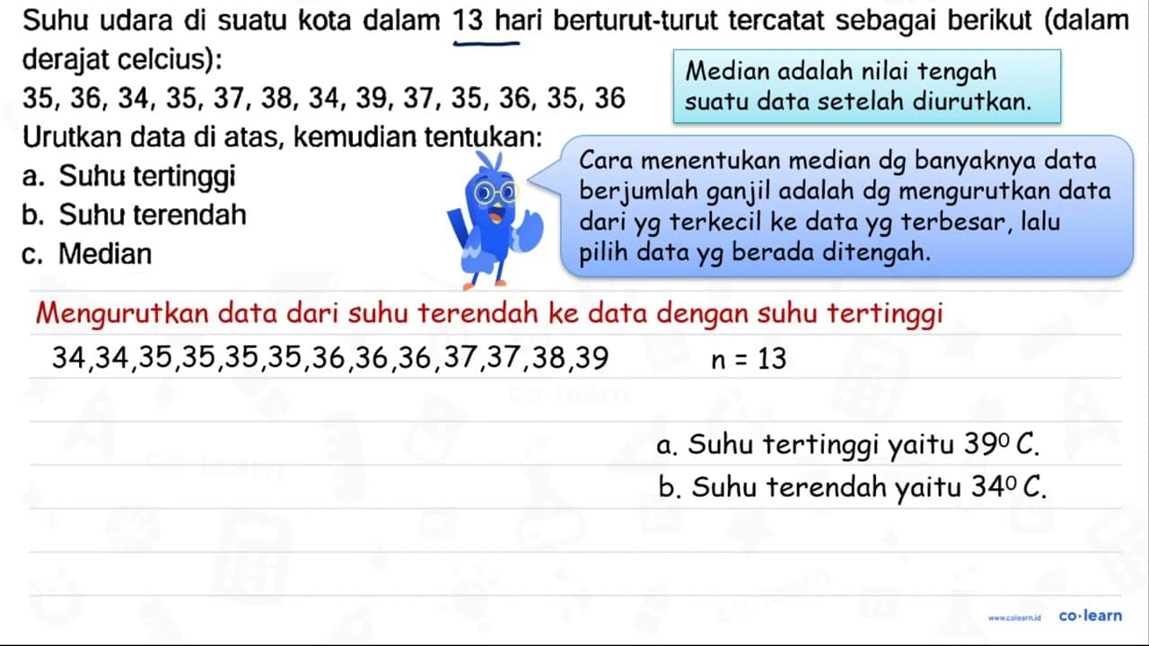 Suhu udara di suatu kota dalam 13 hari berturut-turut