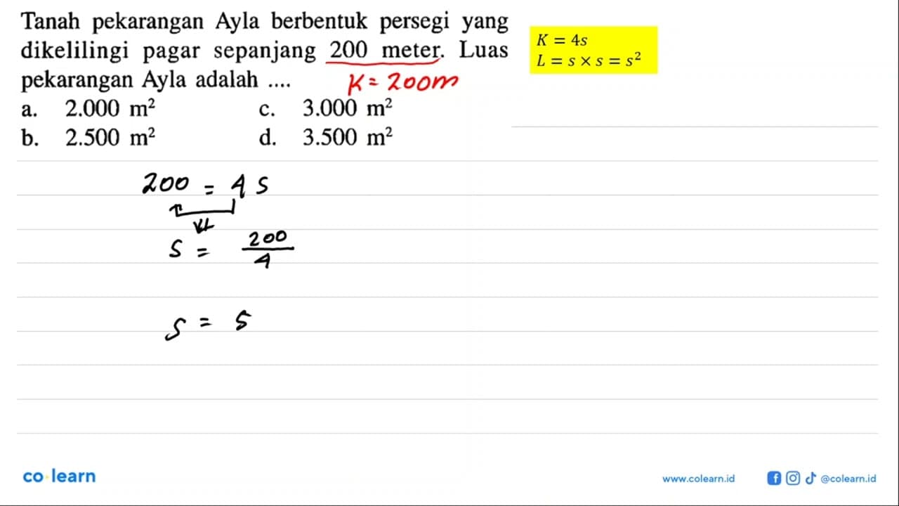 Tanah pekarangan Ayla berbentuk persegi yang dikelilingi