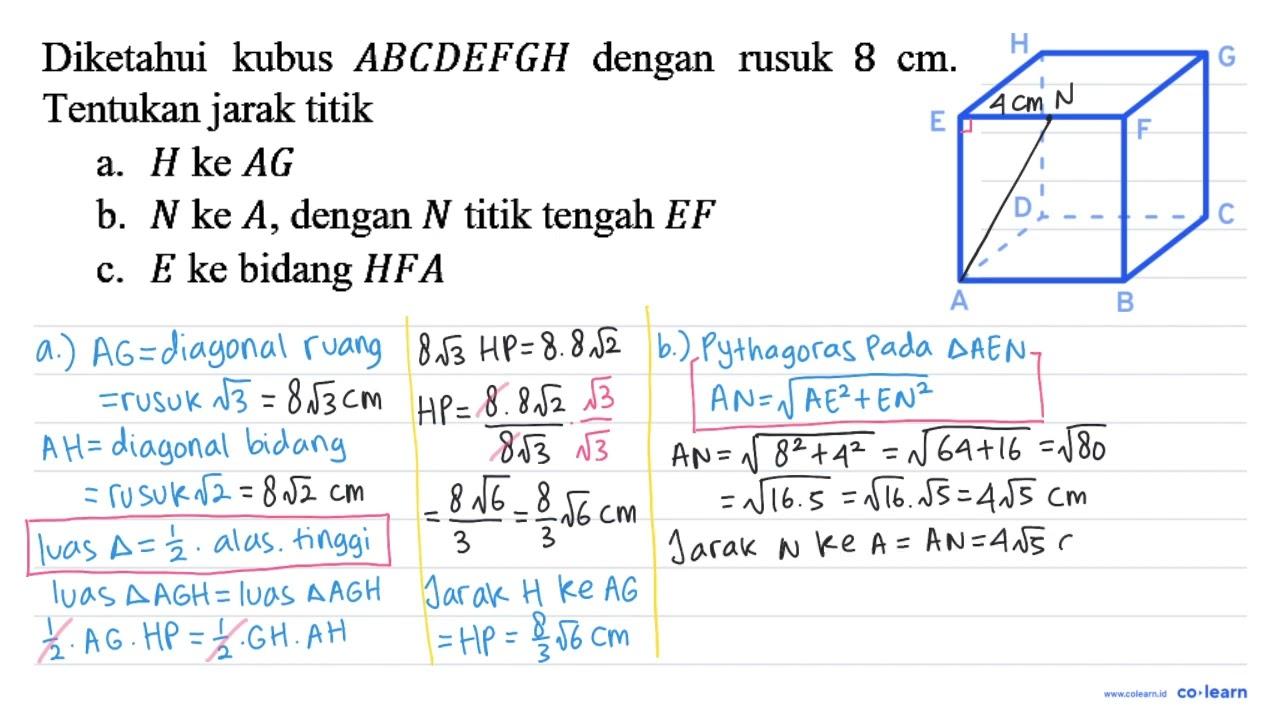 Diketahui kubus A B C D E F G H dengan rusuk 8 cm .