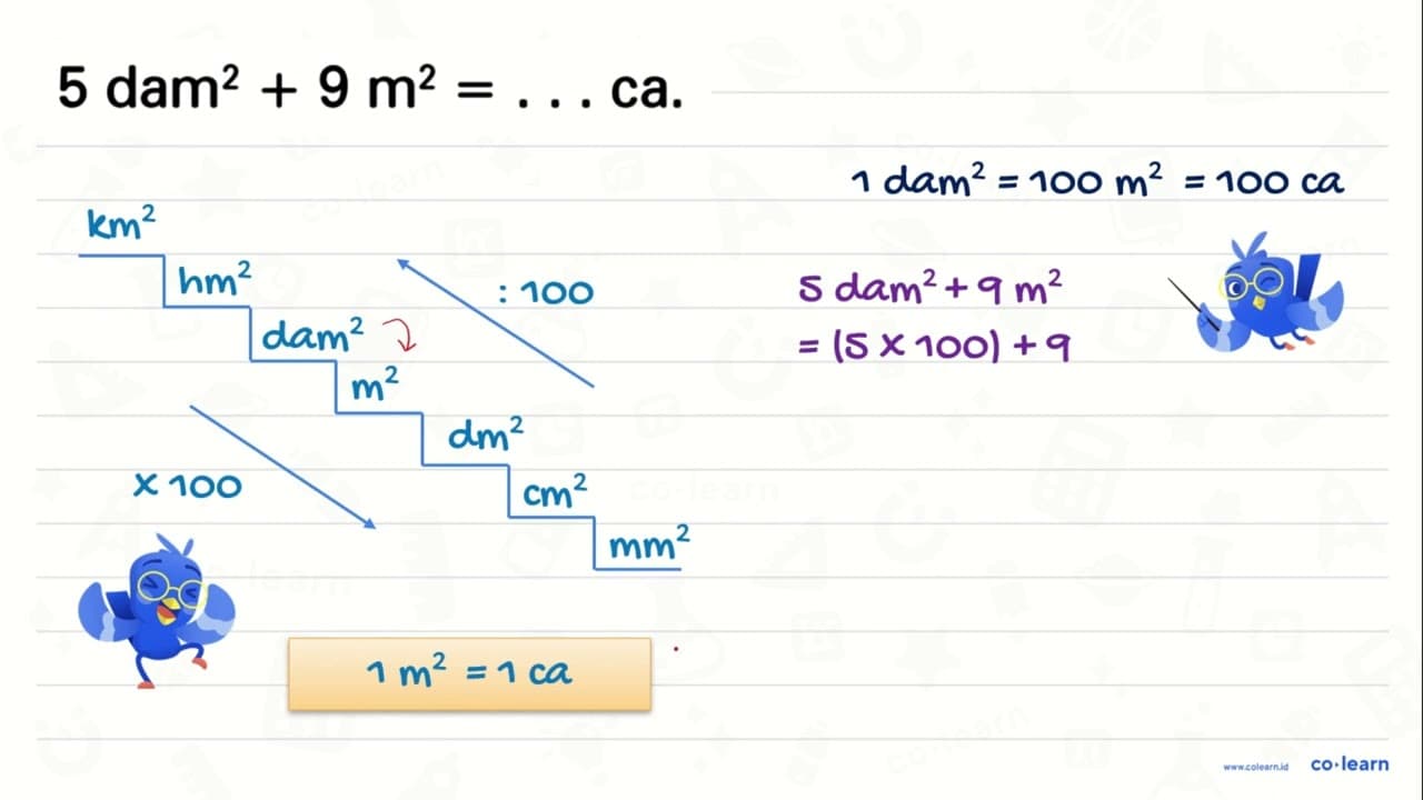 5 dam^2 + 9 m^2 = ... ca