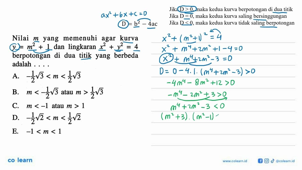 Nilai m yang memenuhi agar kurva y=m^2 + 1 dan lingkaran