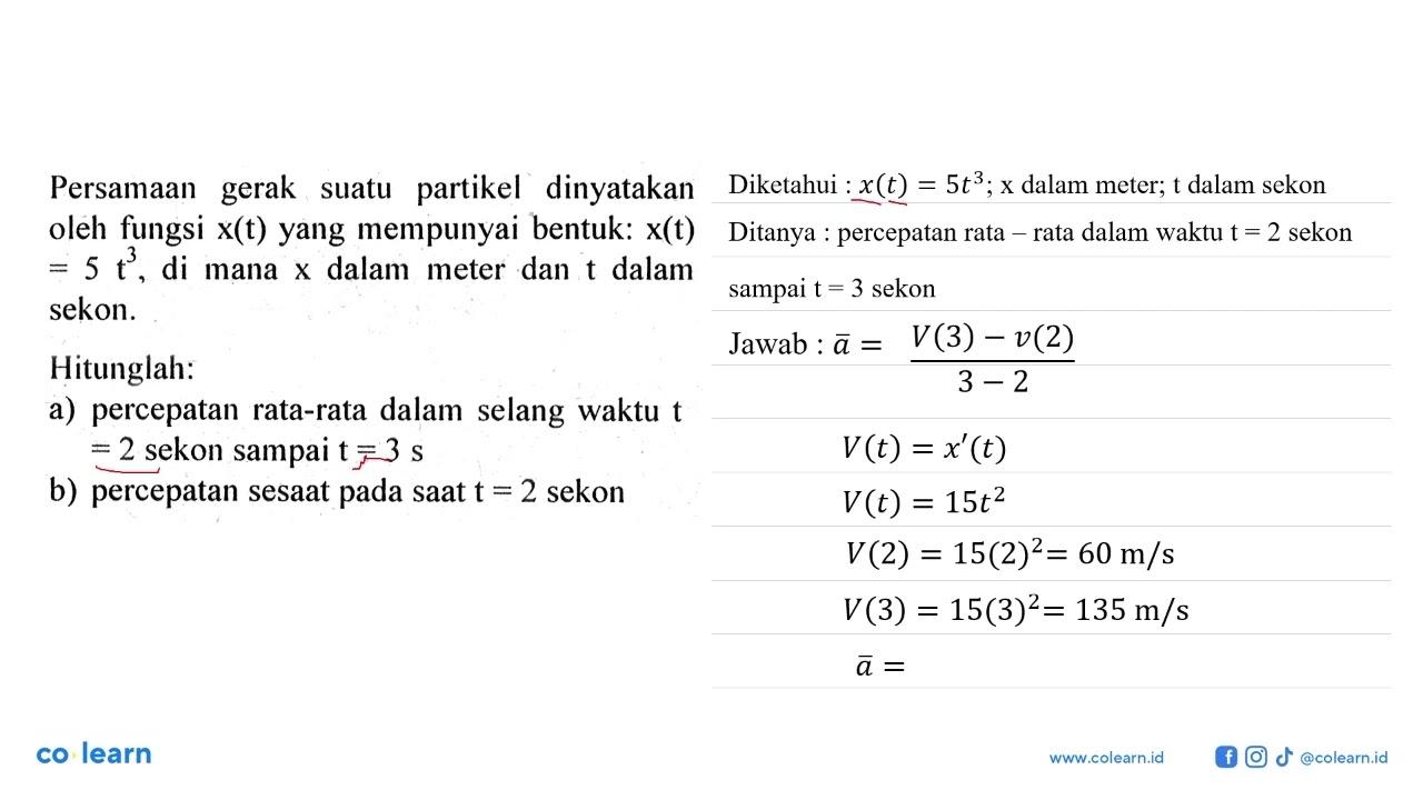 Persamaan suatu partikel dinyatakan oleh fungsi x(t) yang