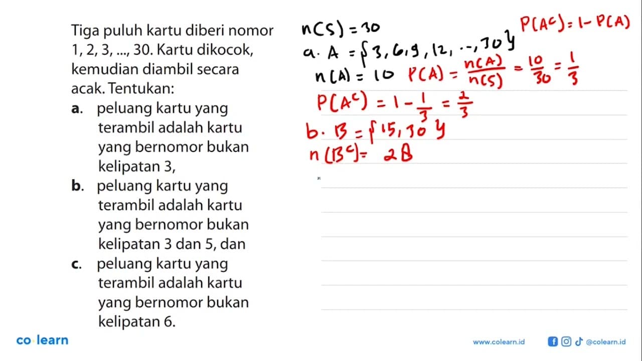 Tiga puluh kartu diberi nomor 1, 2, 3, ..., 30. Kartu