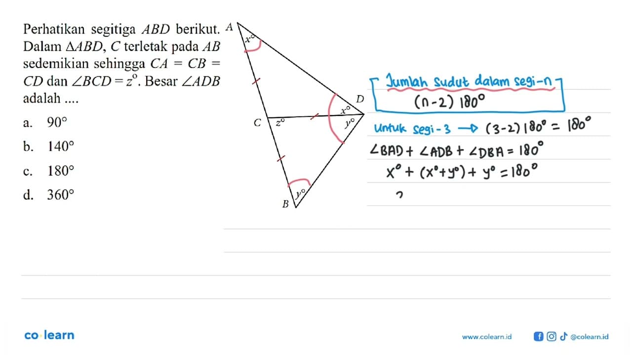 Perhatikan segitiga ABD berikut. Dalam segitiga ABD, C