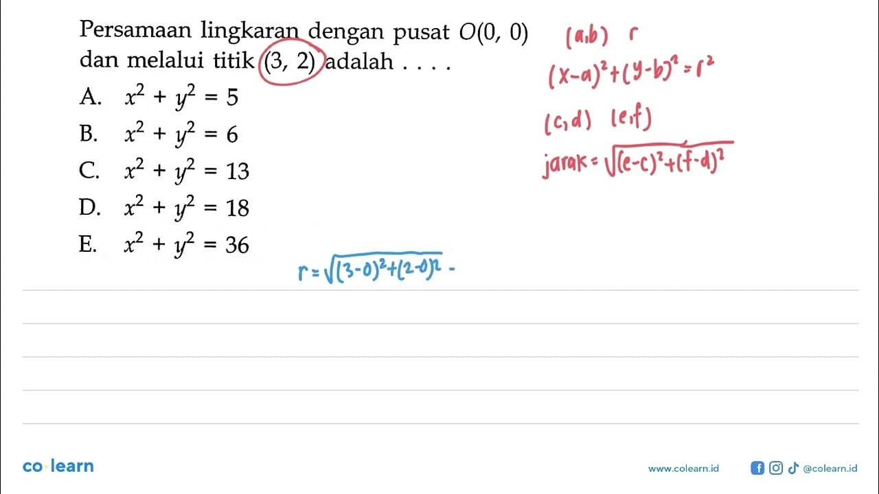 Persamaan lingkaran dengan pusat O(0,0) dan melalui titik