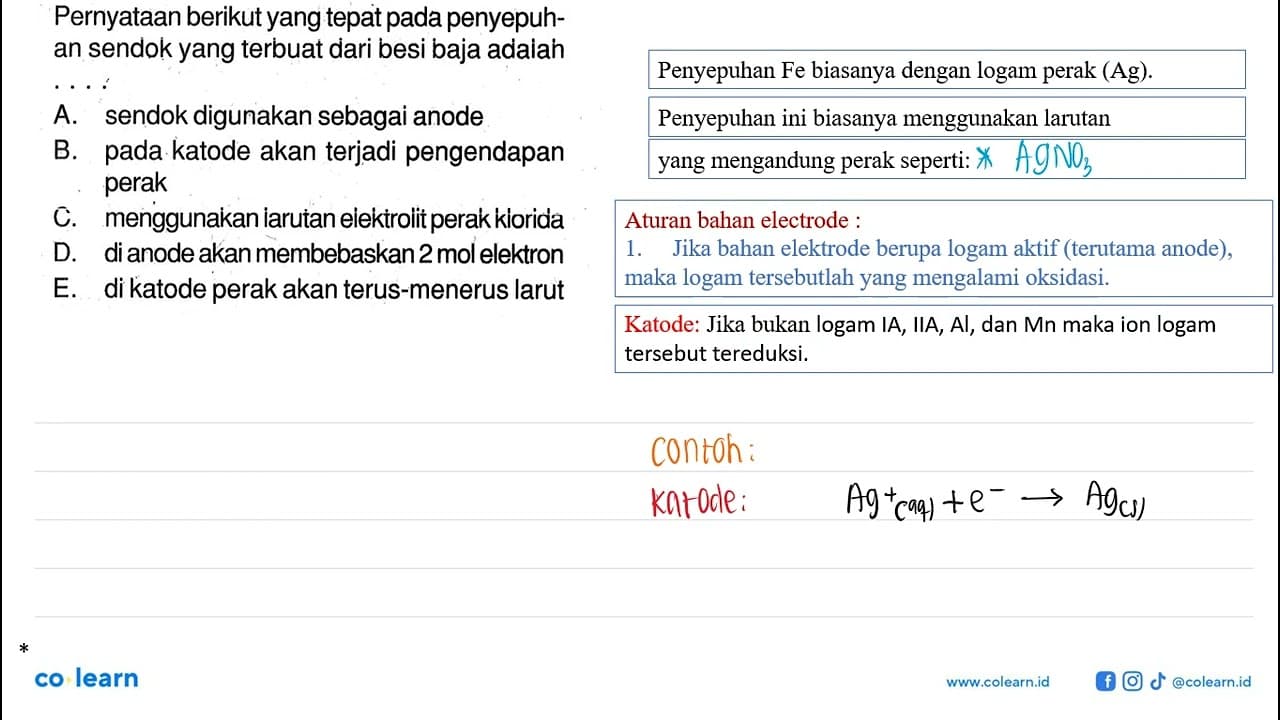 Pernyataan berikut yang tepat pada penyepuhan sendok yang