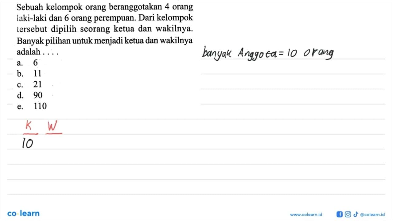 Sebuah kelompok orang beranggotakan 4 orang laki-laki dan 6