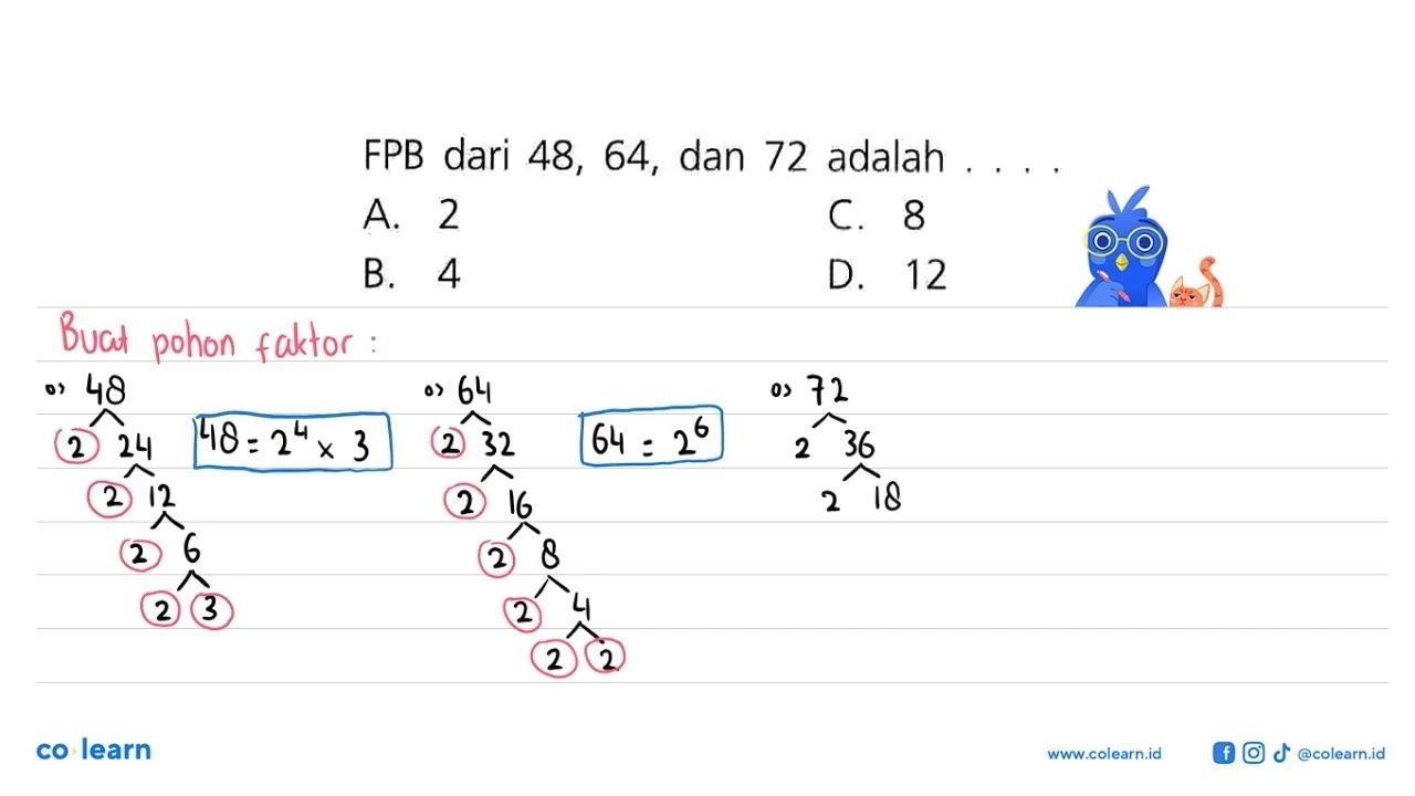 FPB dari 48, 64, dan 72 adalah