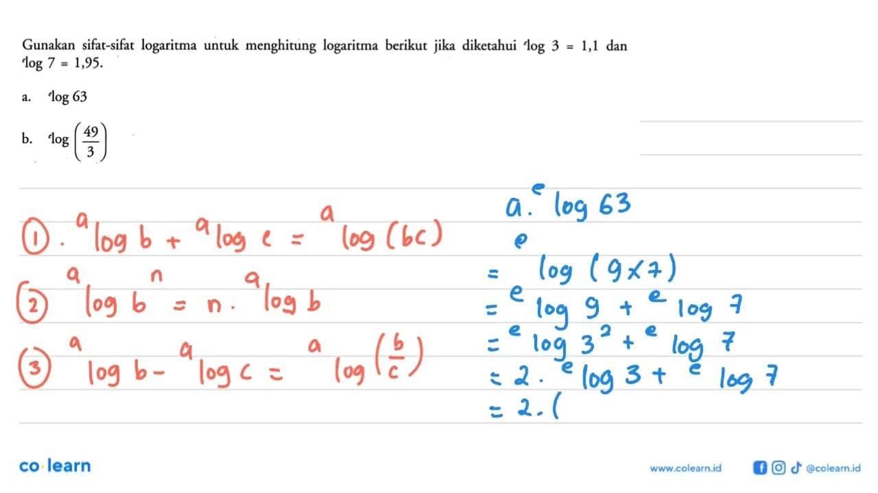Gunakan sifat-sifat logaritma untuk menghitung logaritma