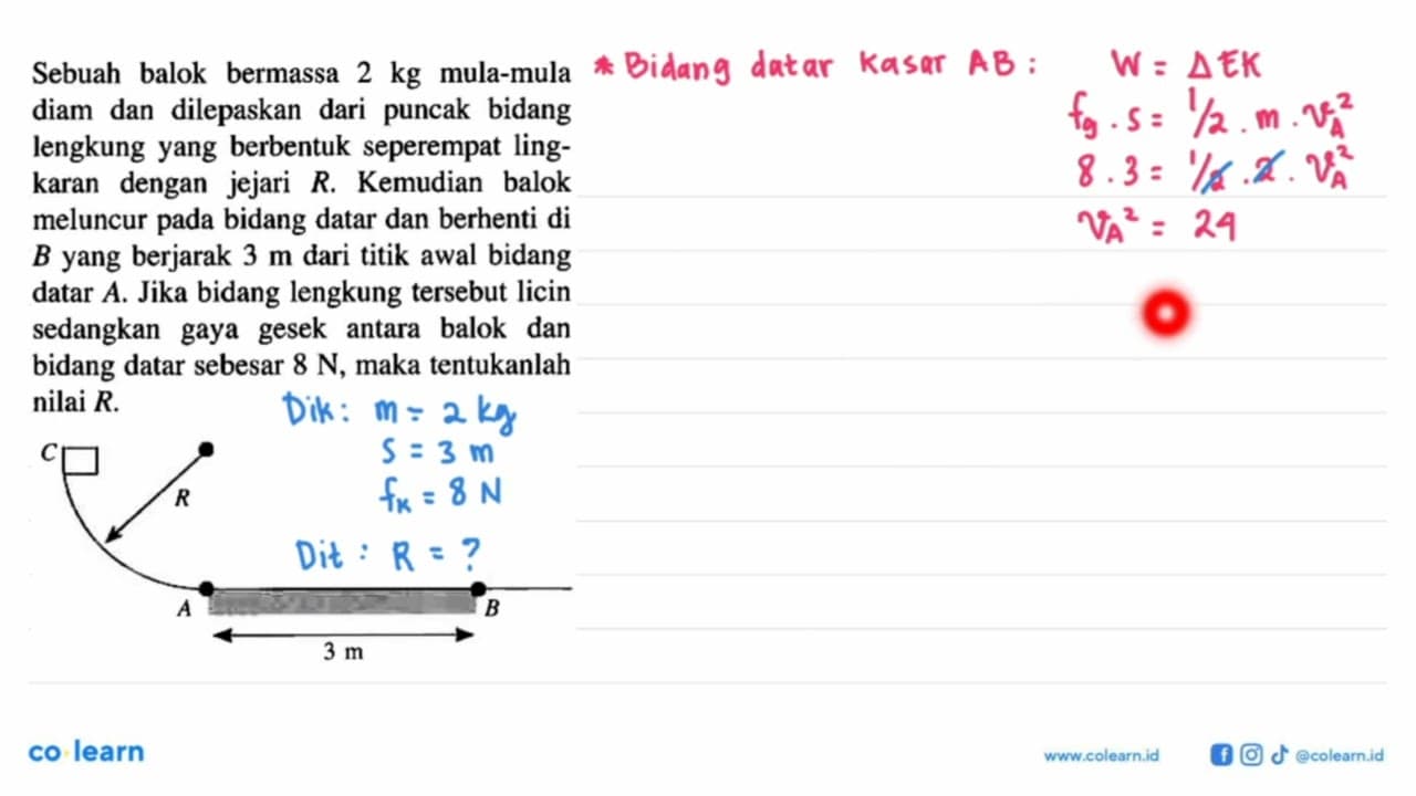 Sebuah balok bermassa 2 kg mula-mula diam dan dilepaskan