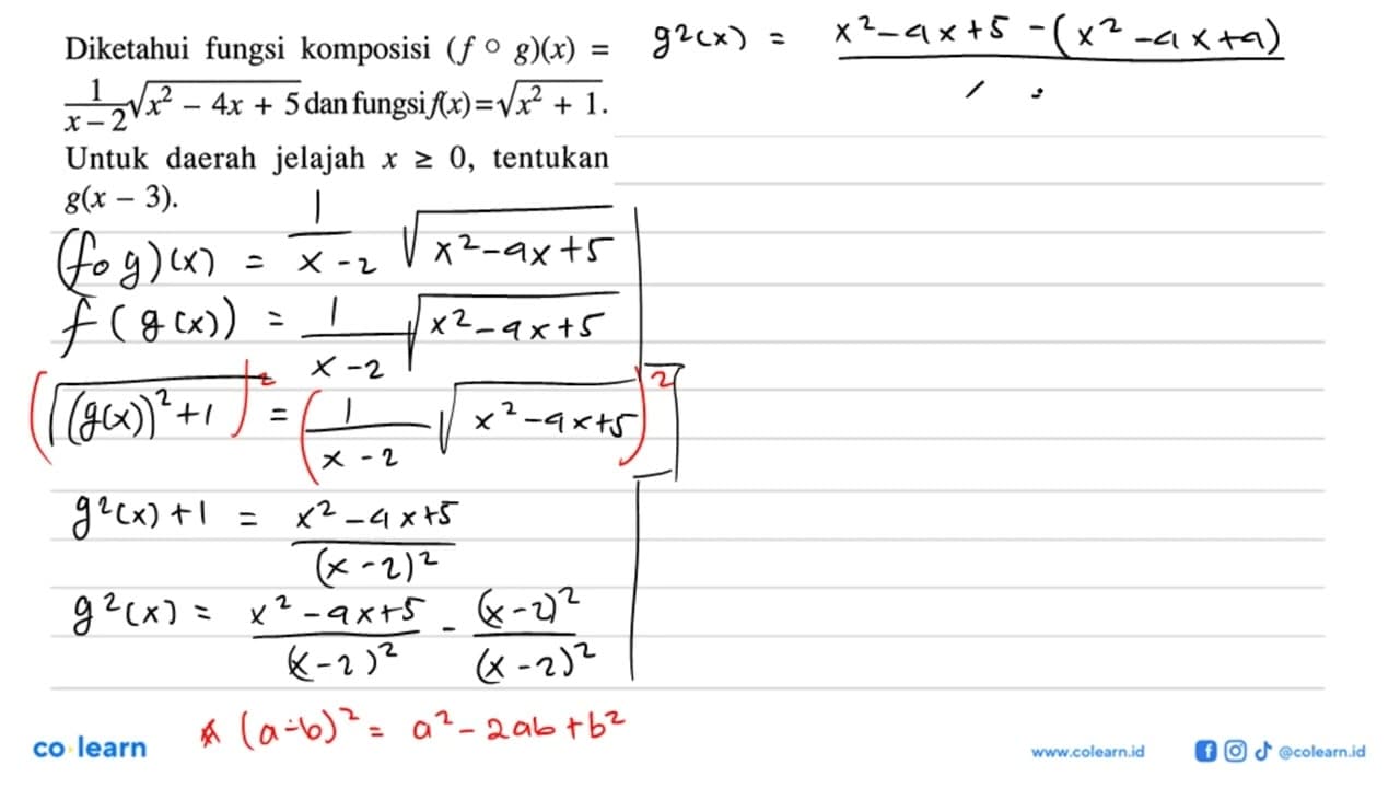 Diketahui fungsi komposisi (f o g)(x) = 1/(x-2)