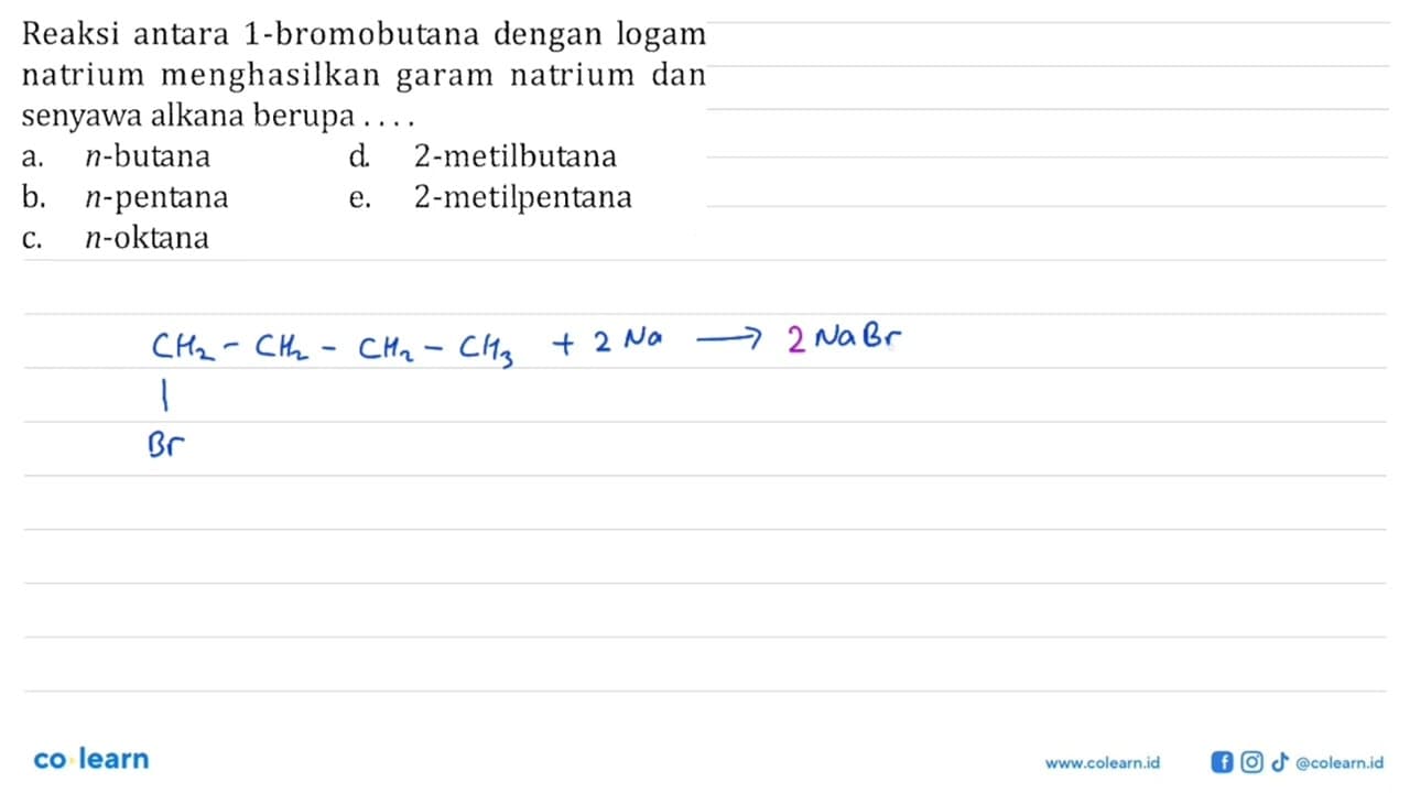 Reaksi antara 1-bromobutana dengan logam natrium