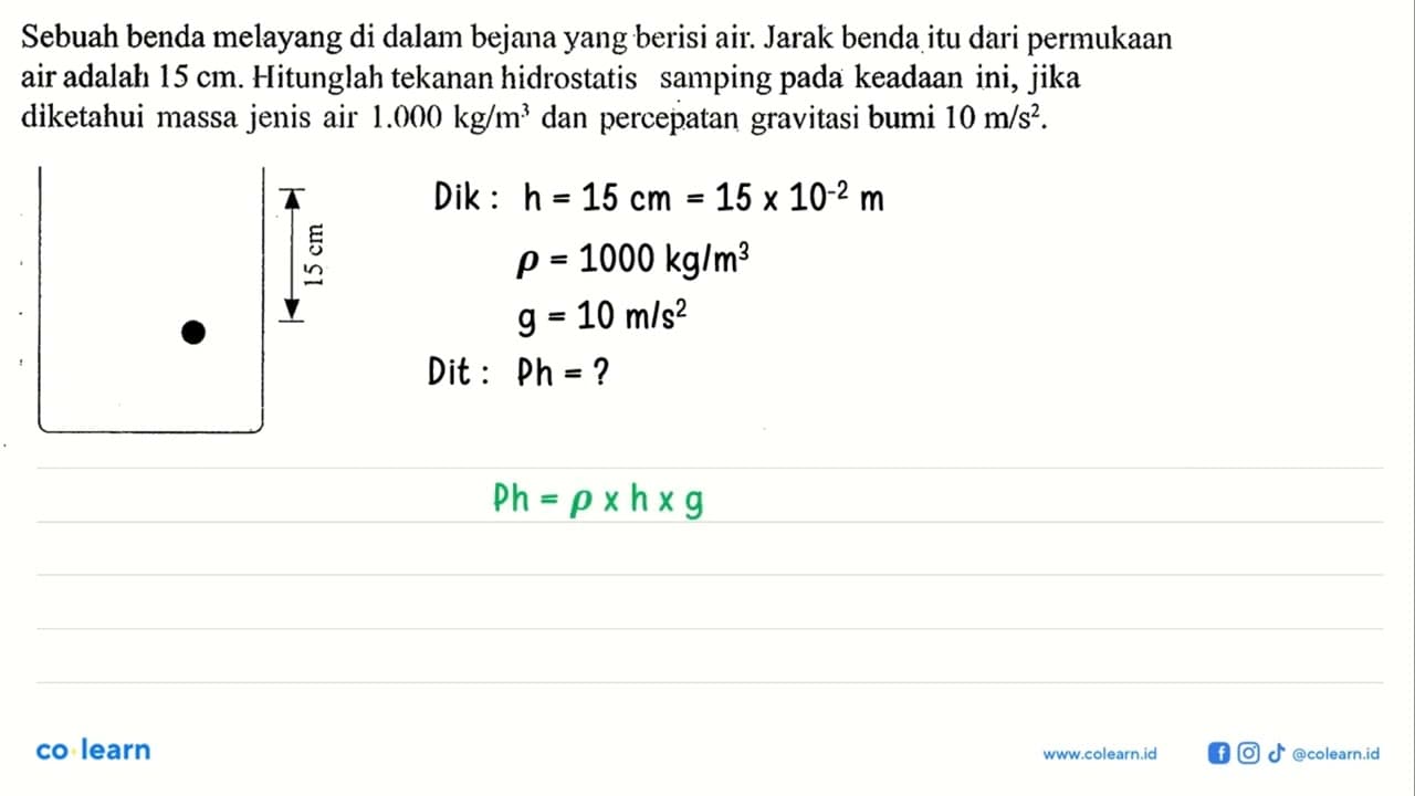 Sebuah benda melayang di dalam bejana yang berisi air.