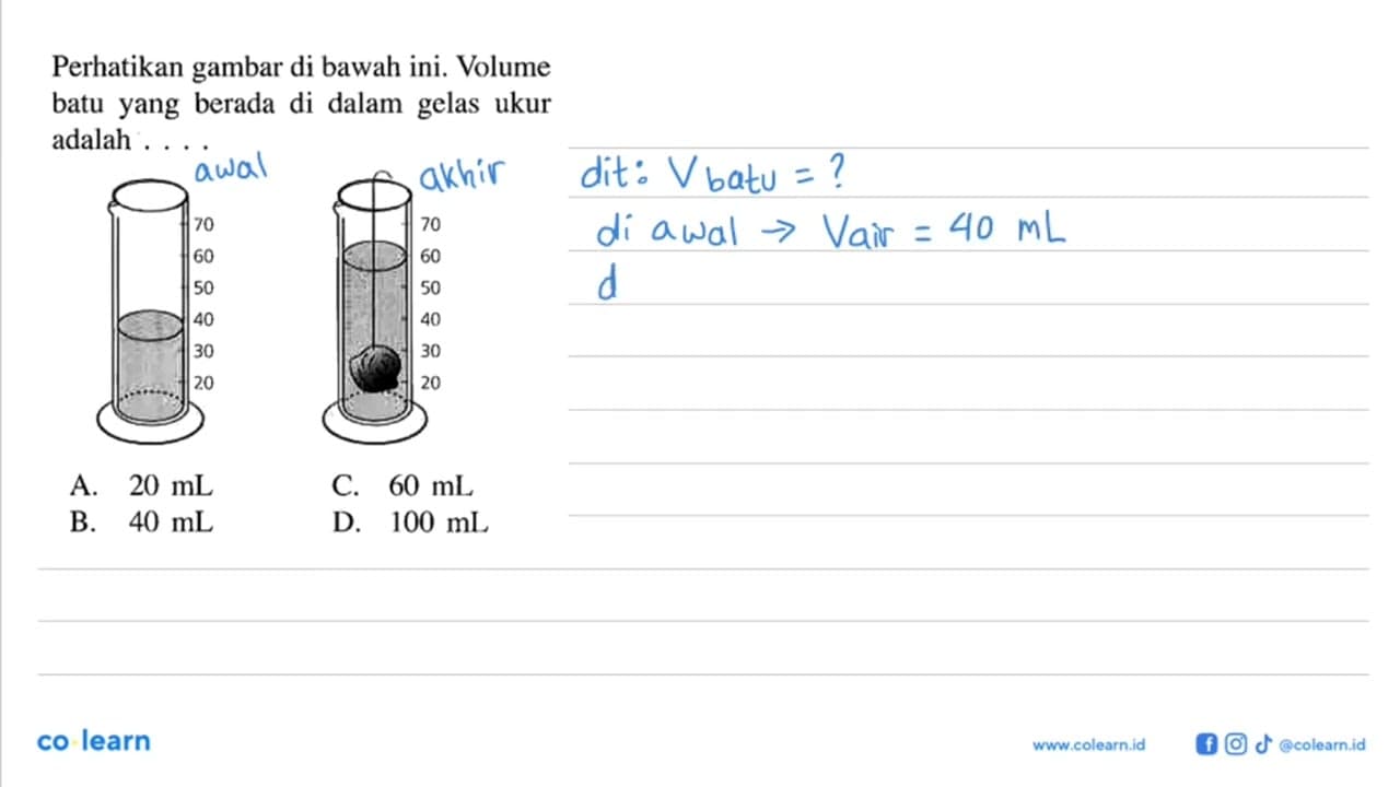 Perhatikan gambar di bawah ini. Volume batu yang berada di