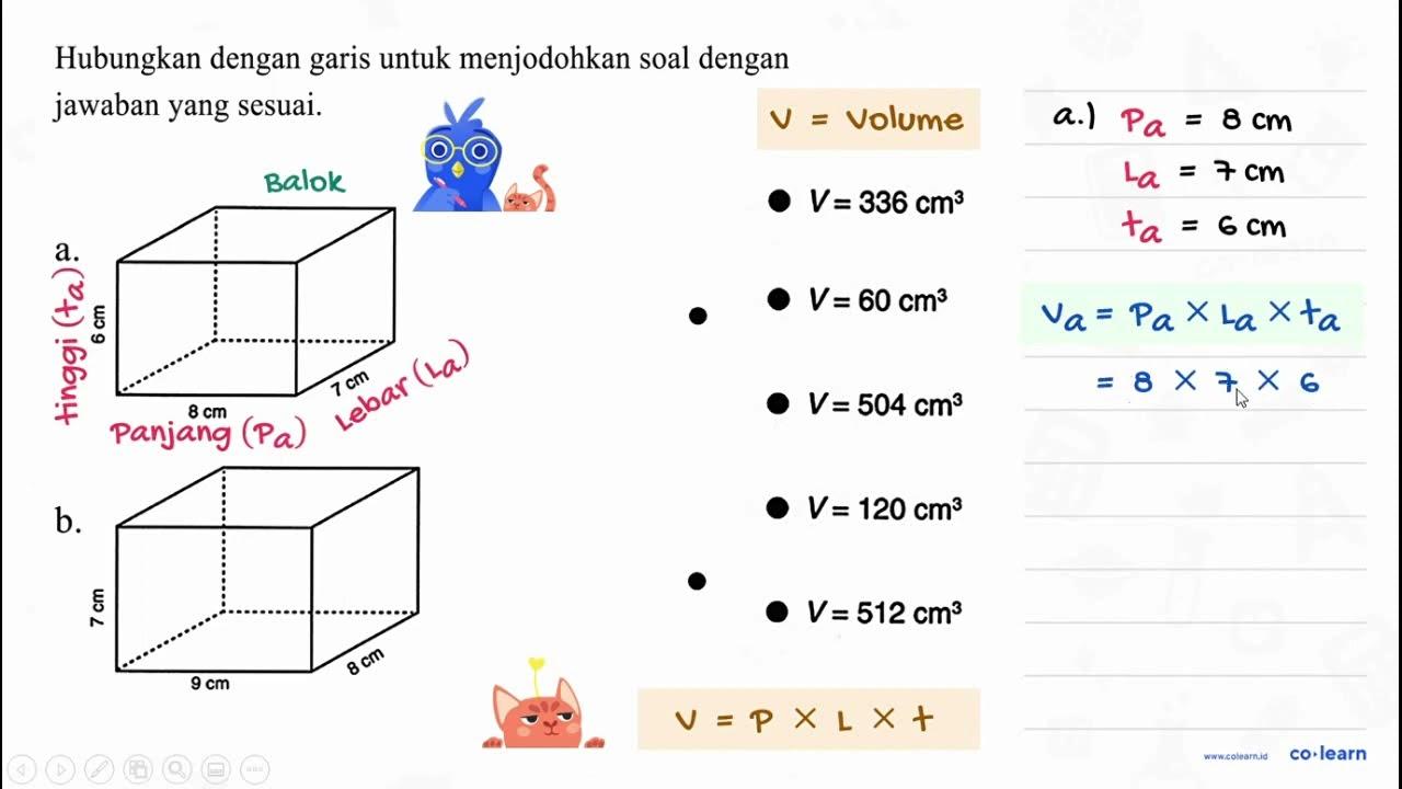 Hubungkan dengan garis untuk menjodohkan soal dengan