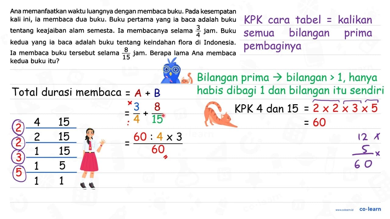 Ana memanfaatkan waktu luangnya dengan membaca buku. Pada