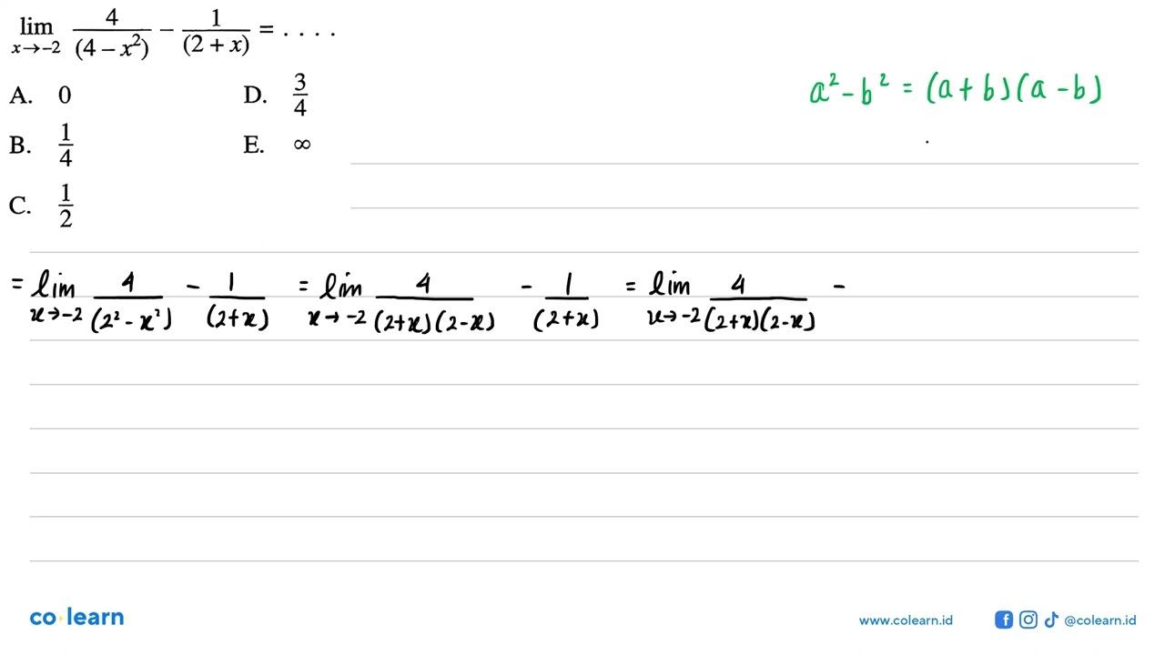 lim x->-2 4/(4-x^2)-1/(2+x)=...