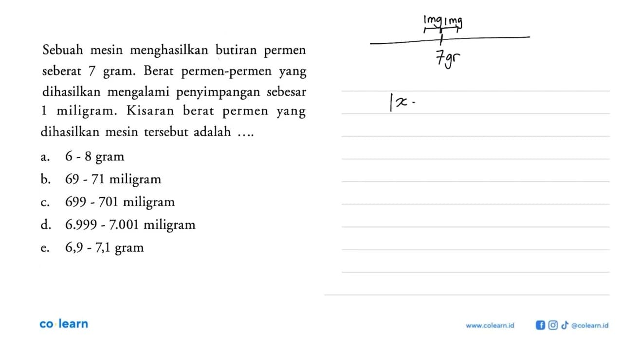 Sebuah mesin menghasilkan butiran permen seberat 7 gram.