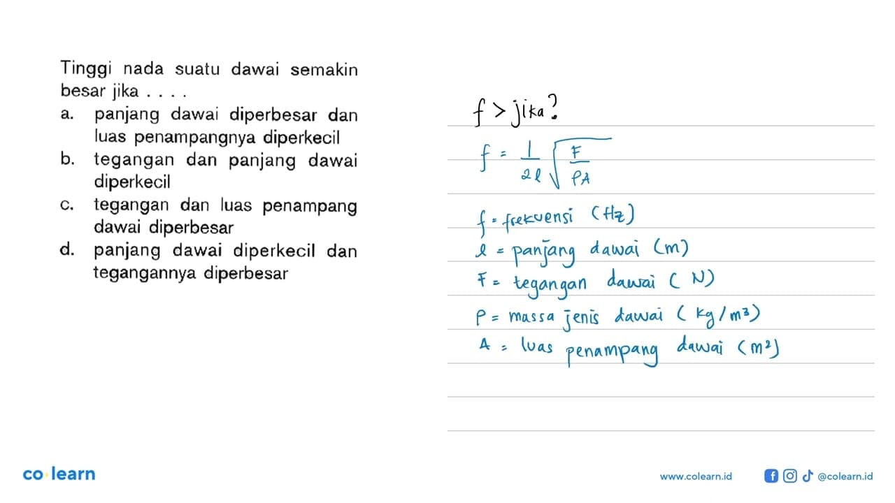 Tinggi nada suatu dawai semakin besar jika .... a. panjang