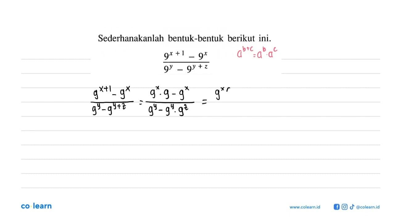 Sederhanakanlah bentuk-bentuk berikut ini. (9^(x+1) -