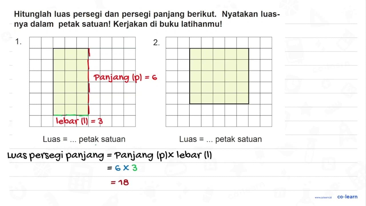 Hitunglah luas persegi dan persegi panjang berikut.