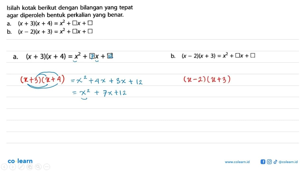 Isilah kotak berikut dengan bilangan yang tepat agar