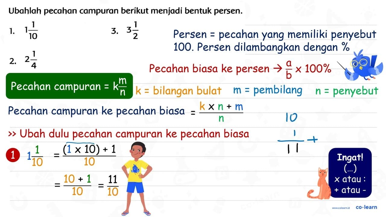 Ubahlah pecahan campuran berikut menjadi bentuk persen. 1.