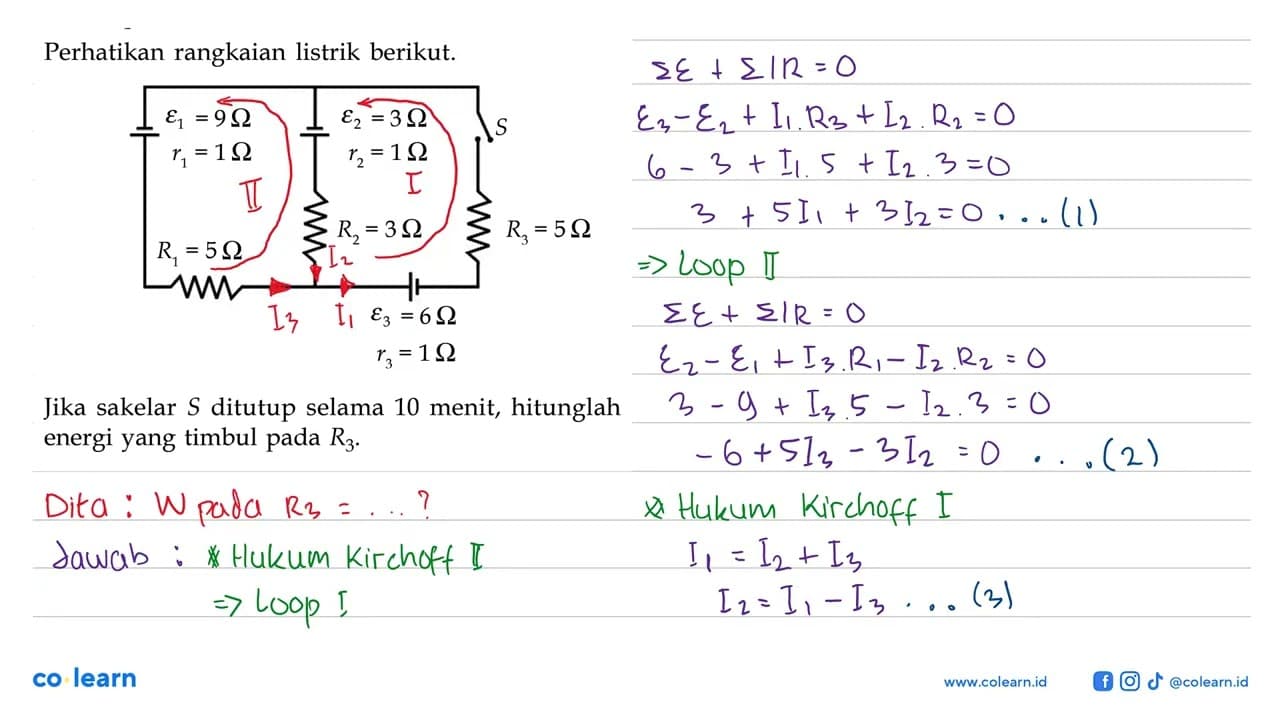 Perhatikan rangkaian listrik berikut. epsilon 1=9 Ohm