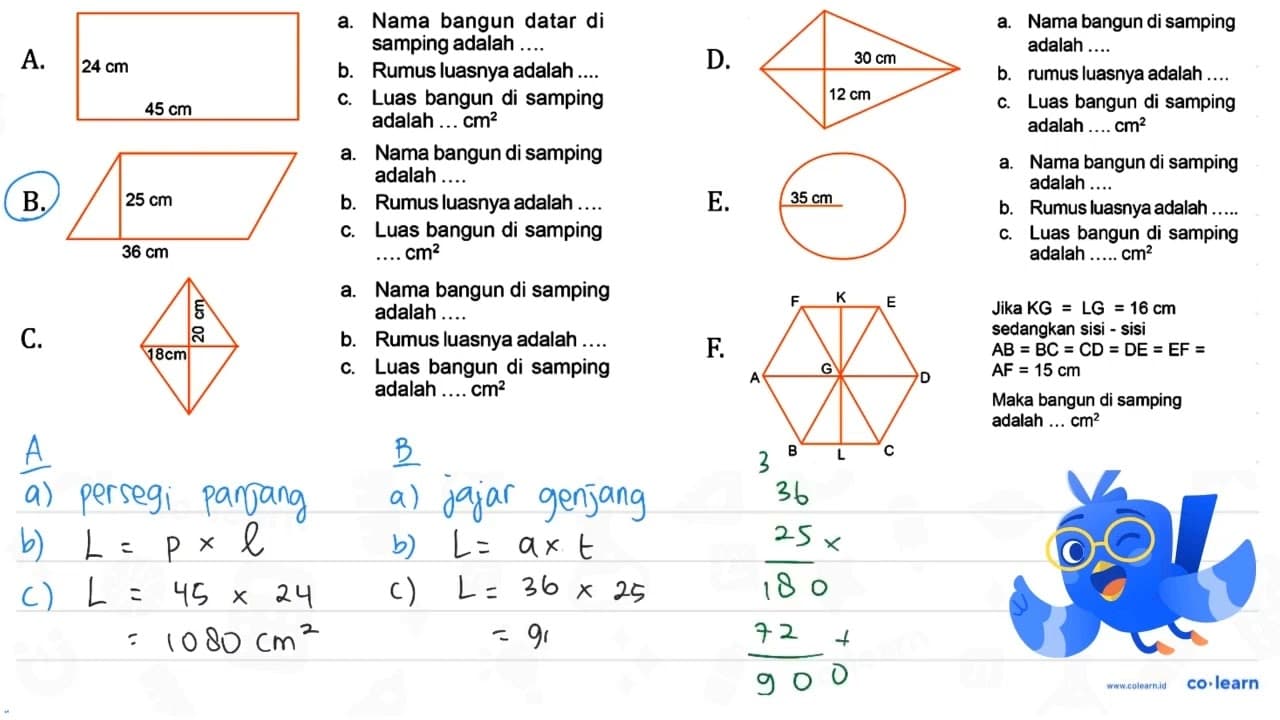 A 24 cm 45 cm a. Nama bangun datar di samping adalah .....