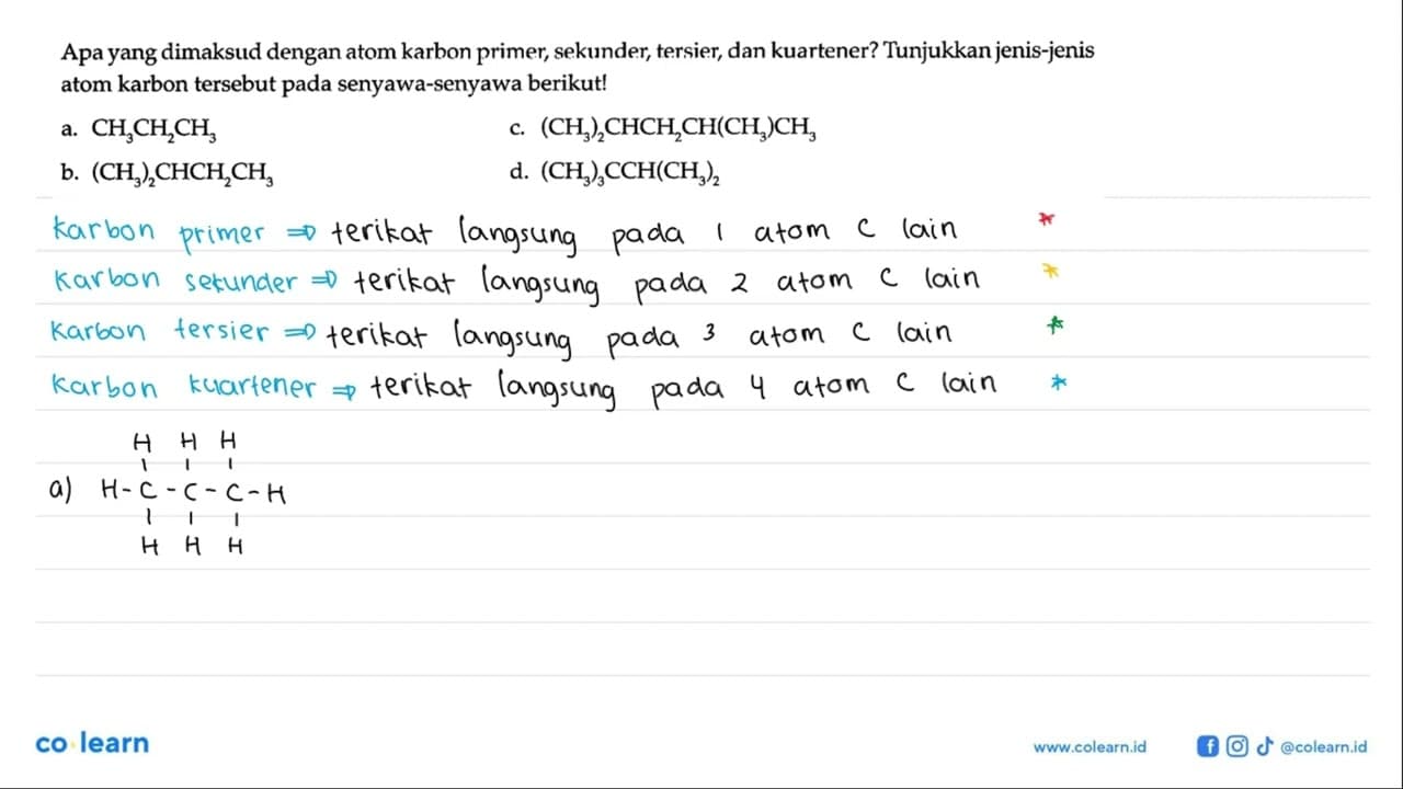 Apa yang dimaksud dengan atom karbon primer, sekunder,